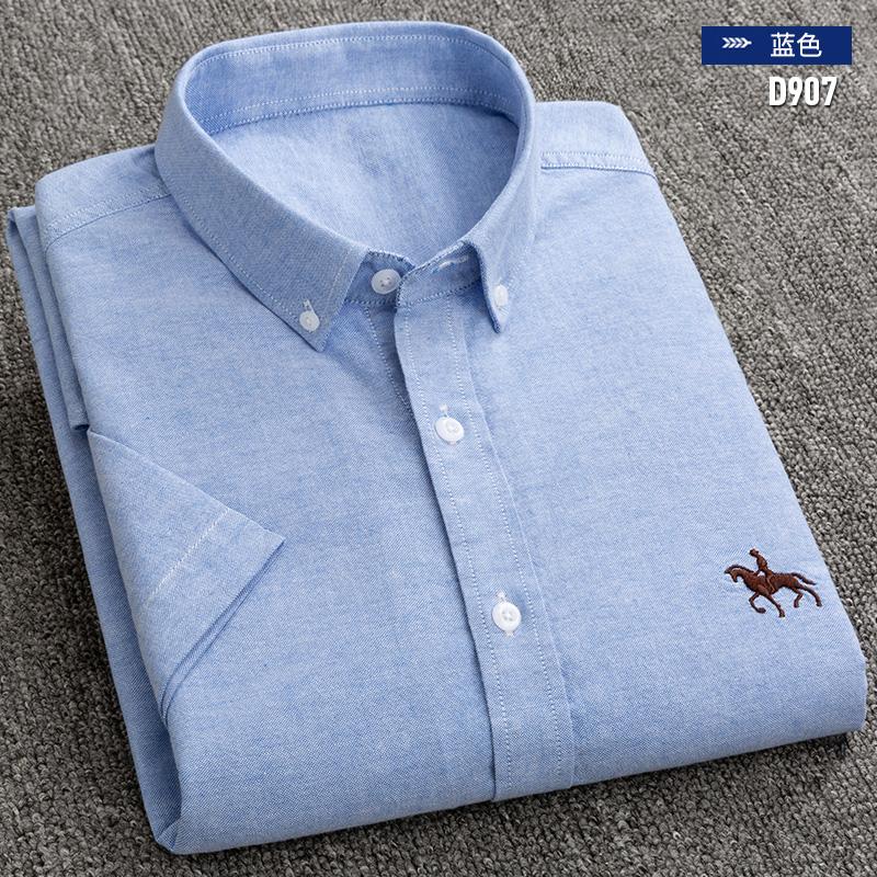 100% Pure Cotton Oxford Shirt For Men’s Short Sleeve Solid Stripe Leisure Embroidered Horse Social Business Formal Dress Shirts