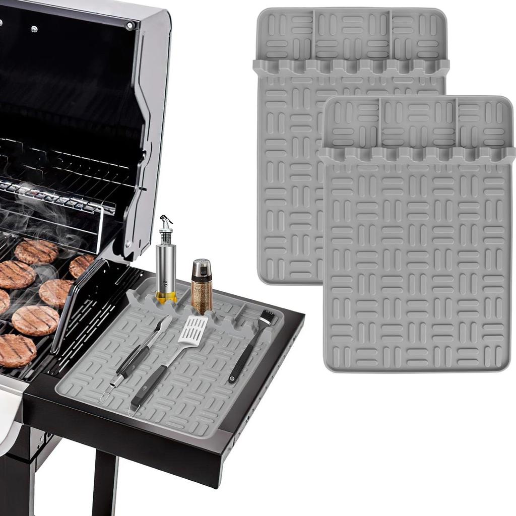 2pcs BBQ Silicone Griddle Tools Mat for Blackstone,Spatula Mat with Drip Pad Grill Mat,Side Shelf Mat for Blackstone