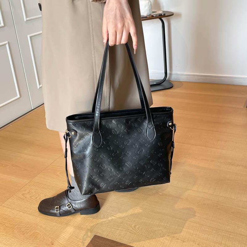 Women Korean Style Simple Solid Color Casual Versatile Pu Tote Shoulder Bag