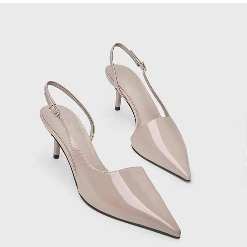 Sharp Pointed Thin Heel Super High Heels Sandals Women Summer New Black Patent Leather Sexy French Toe Cap Oversized Sandals