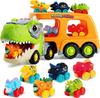 JOYFY Dinosaur Truck Toy Car Carrier Truck Toy with 6 Rubber Car Vehicles for Toddler 3-8 Years Birthday Christmas Gifts