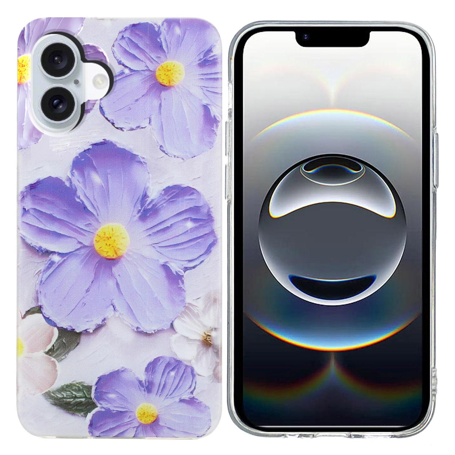 

Чехол для iPhone 17 Мягкий ТПУ Задняя крышка телефона с печатью рисунка Purple Flower