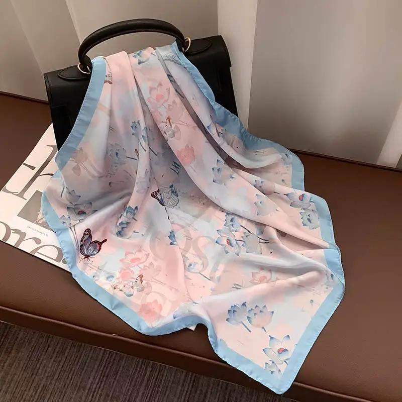 Retro 70*70 Square Scarf Colorful Silk Scarf Women Neck Scarf All-match Shawl Fashion Trendy Headscarf Women's Accessories Gifts