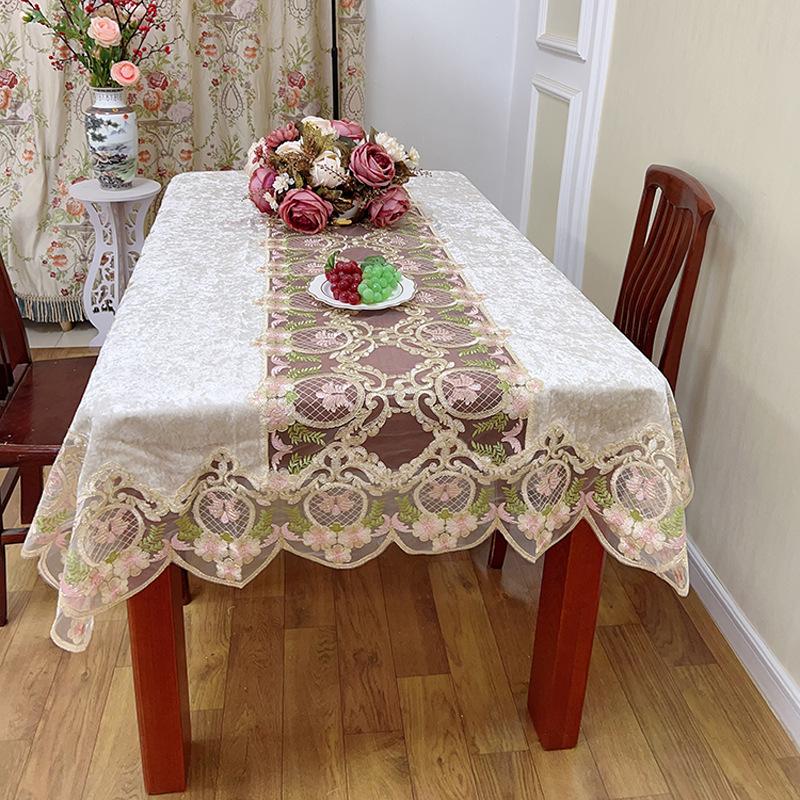 Square Tablecloth Gold Velvet Lace Balcony Dust Cover Nordic Style Dining Table Decoration Luxurious and High-end Home Wallpaper