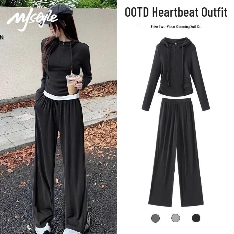 

Women s Faux Two-Piece V-Neck Layered Set L