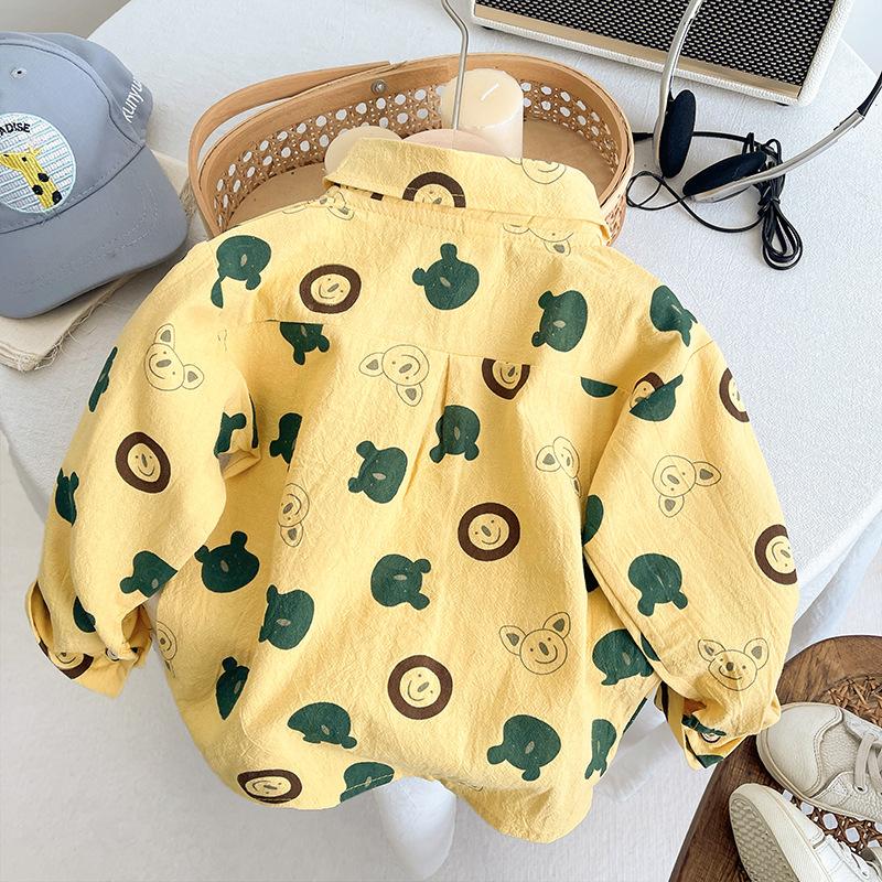 Boys Cotton Shirt Spring Autumn Bear Print Breathable Sun Protection Top Fashionable
