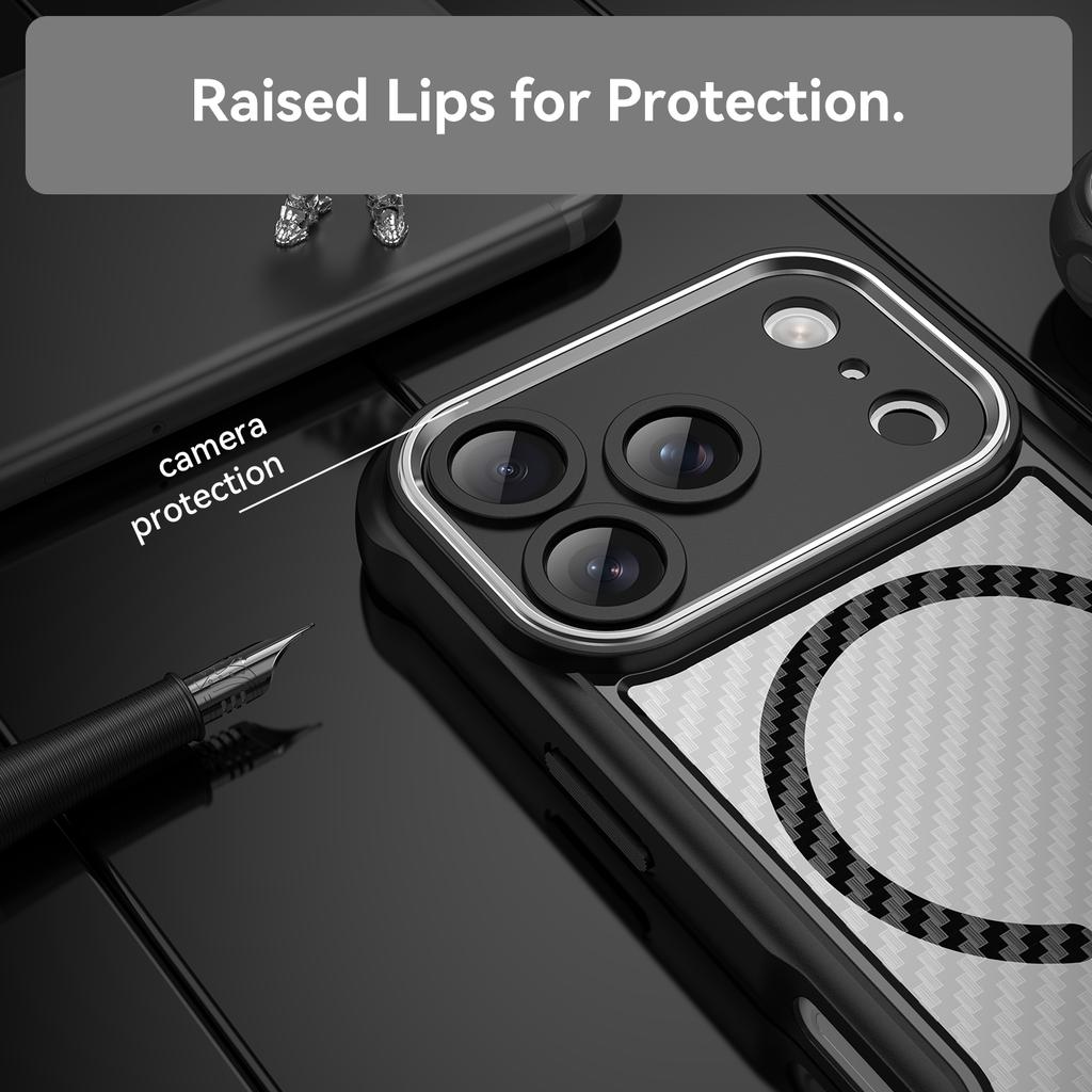 For iPhone 17 Pro Case Compatible with MagSafe Hybrid Phone Cover Carbon Fiber