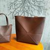 High-Quality Top Layer Cowhide Geometric Folding Tote Bag with Large Capacity