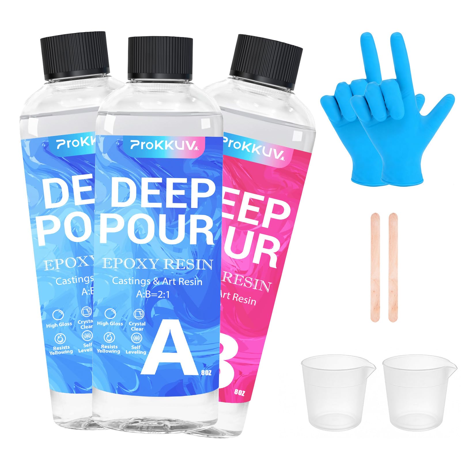 

ProKKUV Resin Liquid, Large Capacity Epoxy Resin, 774g (272g + 272g + 230g) AB=2:1 Set, Two-Part, Highly Transparent, Anti-Yellowing, Easy DIY for Beg