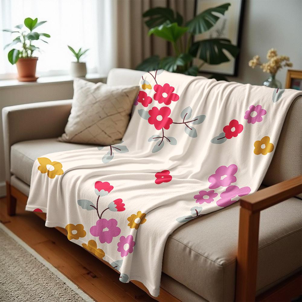 Mixed Floral Cartoon Anime Print Flannel Blanket Soft Warm Throw for Kids Bedroom Sofa Christmas Office Car