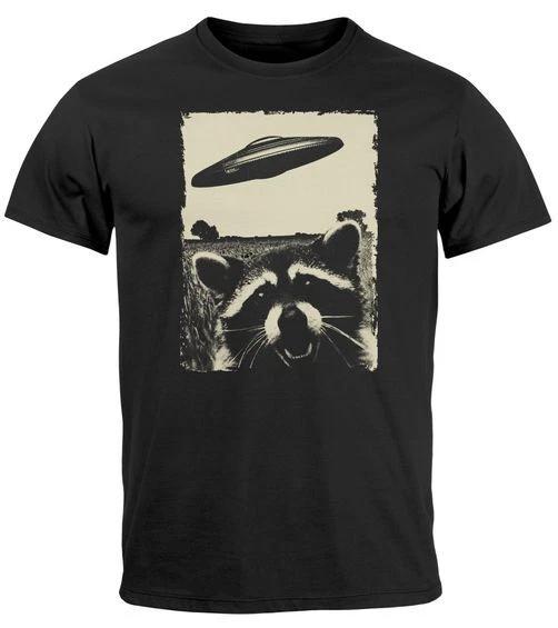Men s T-Shirt UFO Raccoon Aliens Photo Print Print Shirt Front Print Fashion L