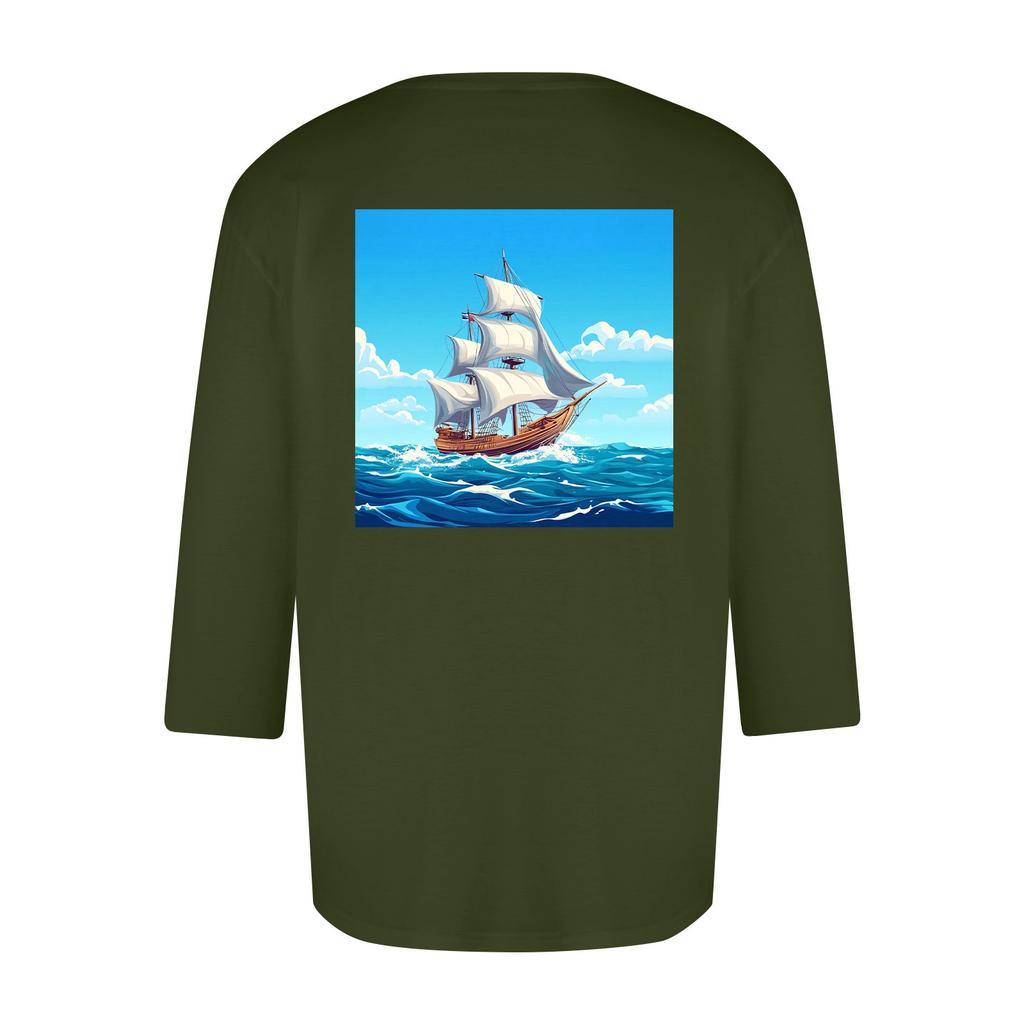 Men's casual and fashionable printed round-neck three-quarter sleeve top T-shirt