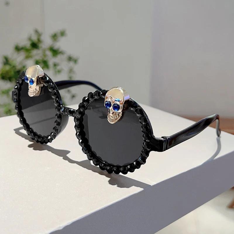

KAMMPT Oversize Round Sunglasses with Rhinestones Women Fashion Halloween Party Shades Trendy Stylish Design Rave Sun Glasses as picture shows