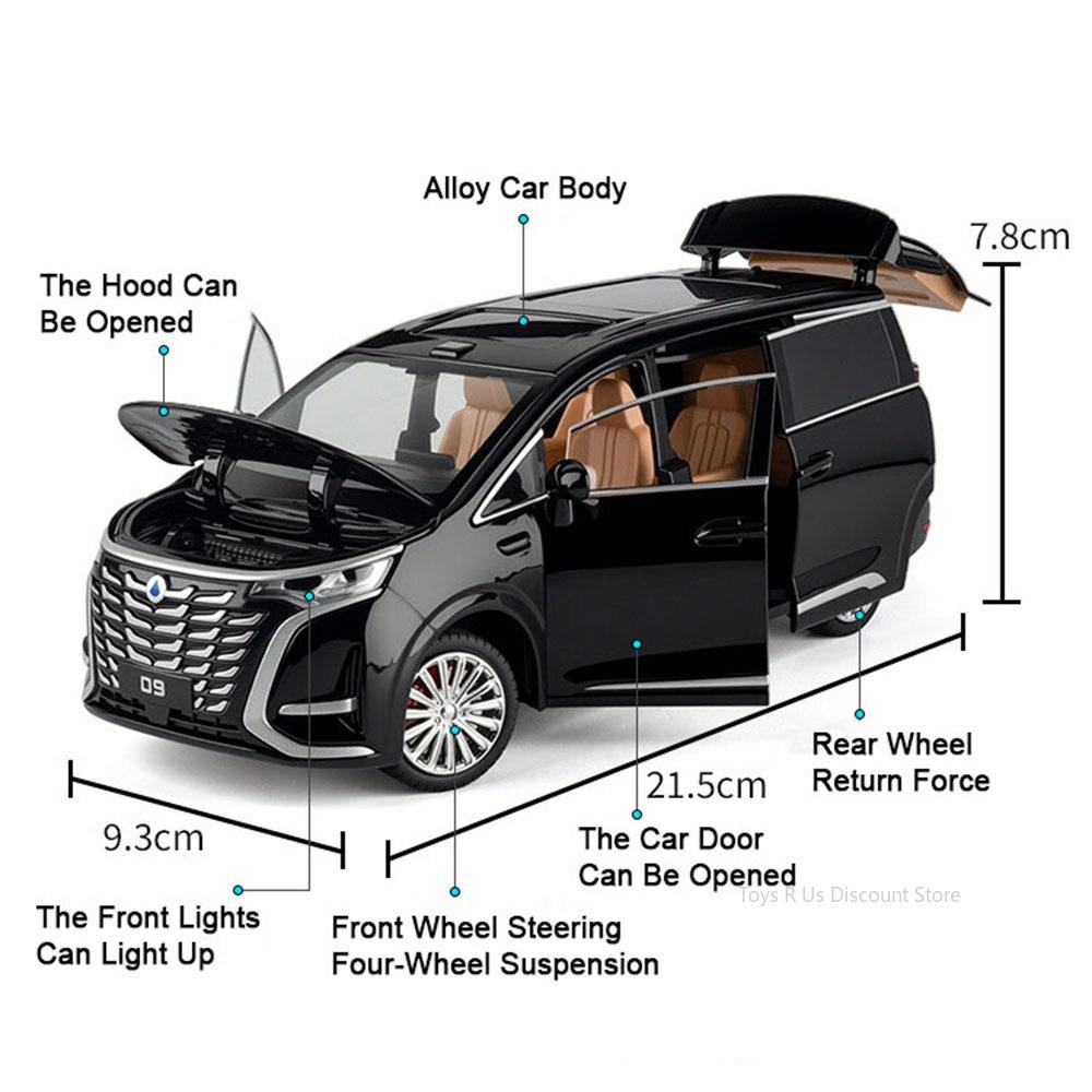 1:24 Alloy Diecast V260L Denza D9 Cars Toys Models Wheel Steering Miniature Vehicles Pull Back Light Music Car Collectible Item