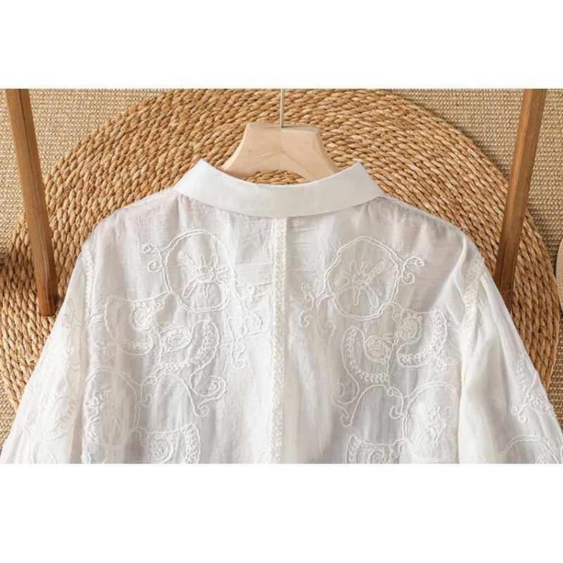 DIMANAF 2026 Women Blouse Plus Size New Autumn Shirt Long Sleeve Embroidery Lace Floral Casual Loose Thin Lady Tops Shirts Beading