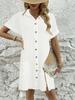 In-Stock European & American Summer Solid Color Casual Lapel Button Shirt Dress for Women