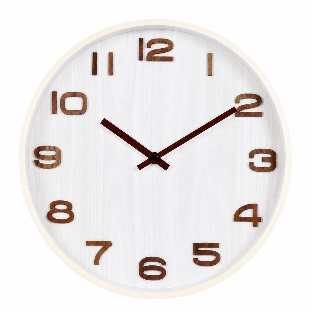 Round Wall Clock with Wood Frame Long-Lasting Quartz Glass Front