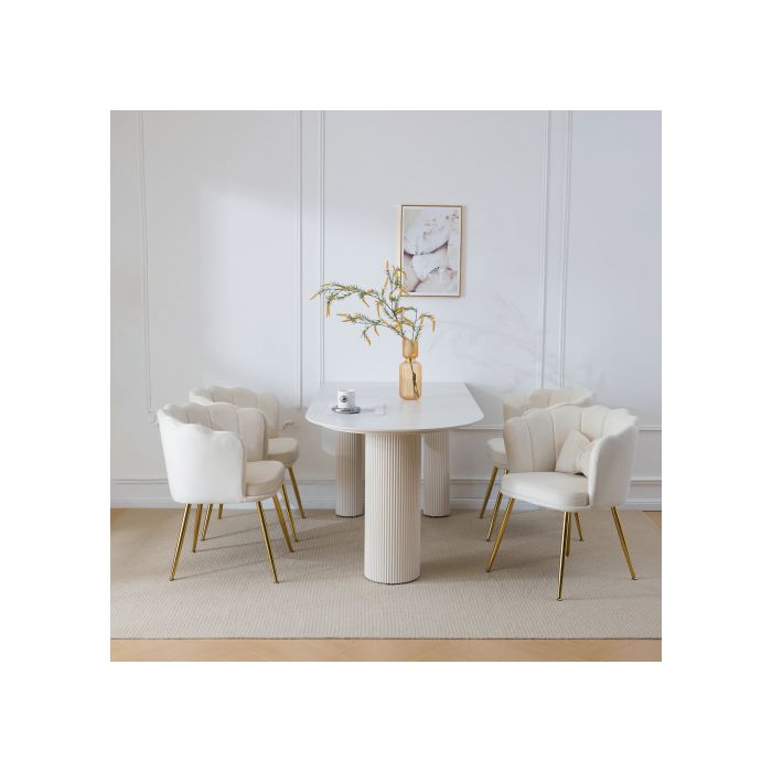 Living Room Chairs - MUVOE - Set of 4 - White Velvet - Petal Design - Ergonomic Comfort