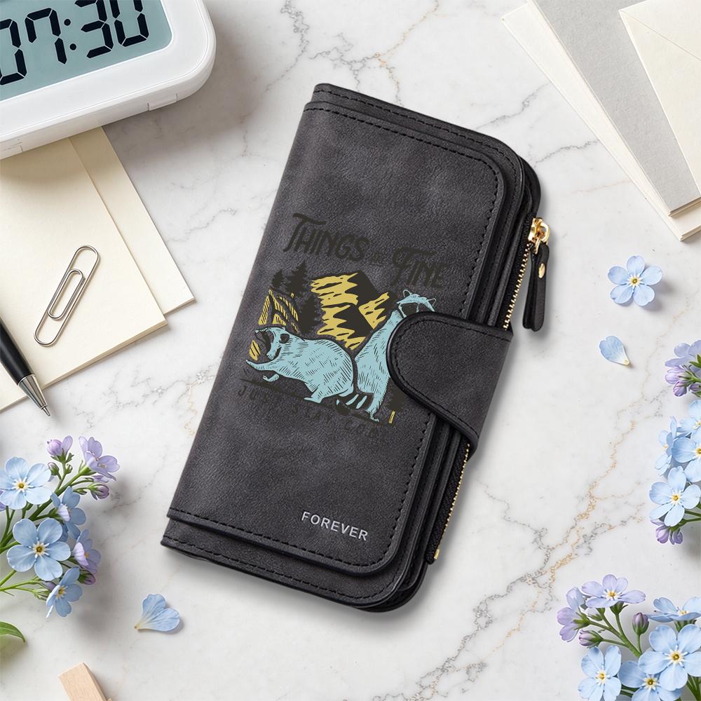 Cute Raccoon Print Long Wallet Multifunctional Large Capacity Portable Purse for Daily Use