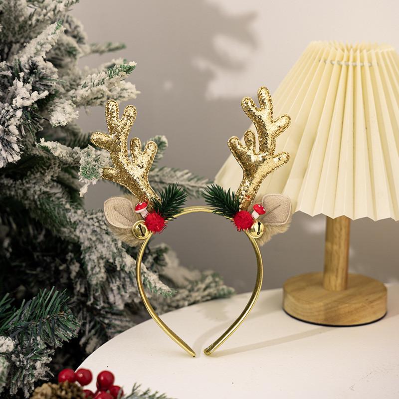 

Олень Рождественский Привлекательная Повязка на Голову с Рогами и Блестящими Пайетками для Праздников Gold Antler Clip