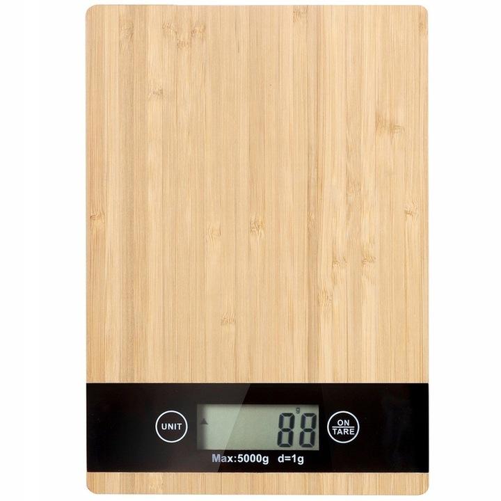 Elektroniczna Waga Kuchenna Płaska Bambusowa Lcd 5Kg