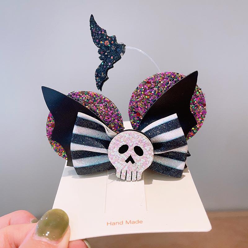 Handmade Halloween Hair Clips for Kids: Pumpkin, Ghost, Black Bat Bow, Party Accessories