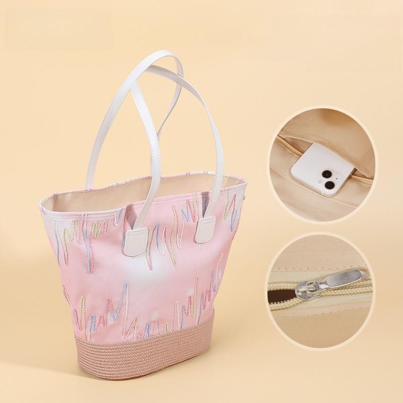 Casual Woven Straw Bucket Bag With Large Capacity For Daily Use