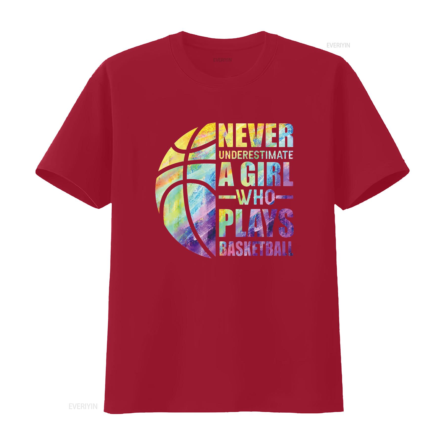 Hoops Girls Never Underestimate A Girl Who Plays Basketball T Shirt vintage Washed Versatile Unisex fashion Soft Breathable S