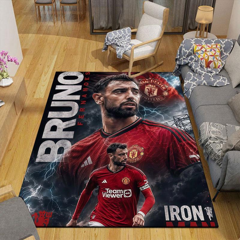 Bruno Fernandes Flannel Printed Carpet, Home Sofa Decoration for Living Room & Bedroom, Non‑Slip Play Flannel Floor Mat for Game Room