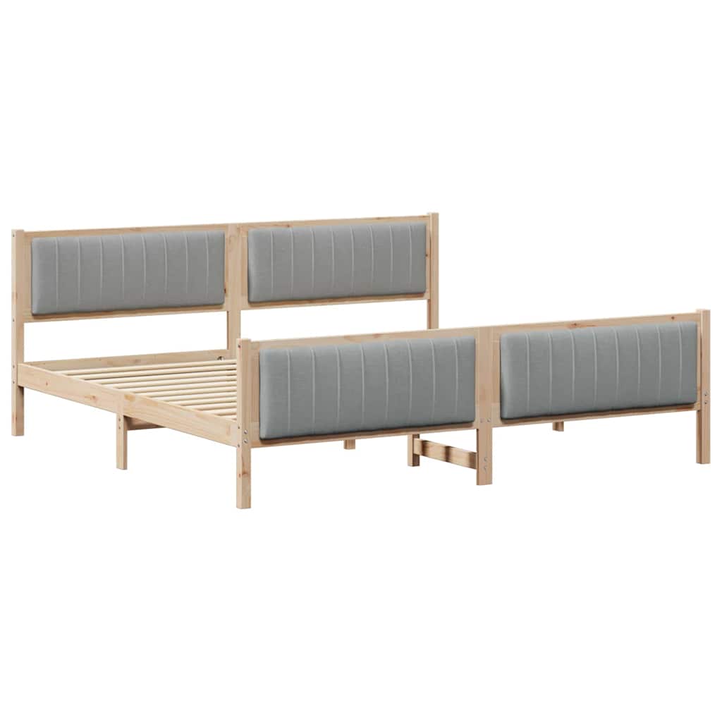 Brown and Light Grey Bed Frame 200 X 200 Cm Solid Pine Wood