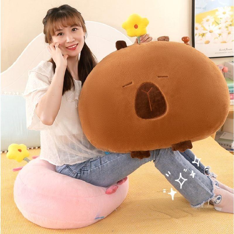 Adorable Plush Capybara Pillow Soft Water Pig Sofa Bed Headrest Perfect Gift For Girls