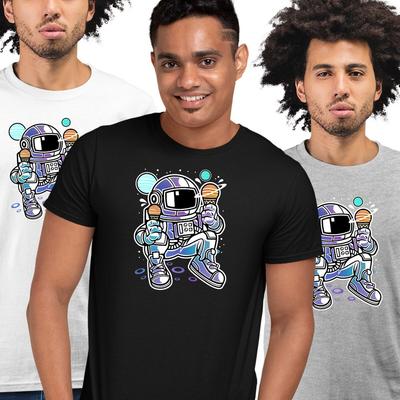 Astronaut und Planeten Eiscreme Retro Old Skool T-Shirt Herren Damen Unisex T-Shirt