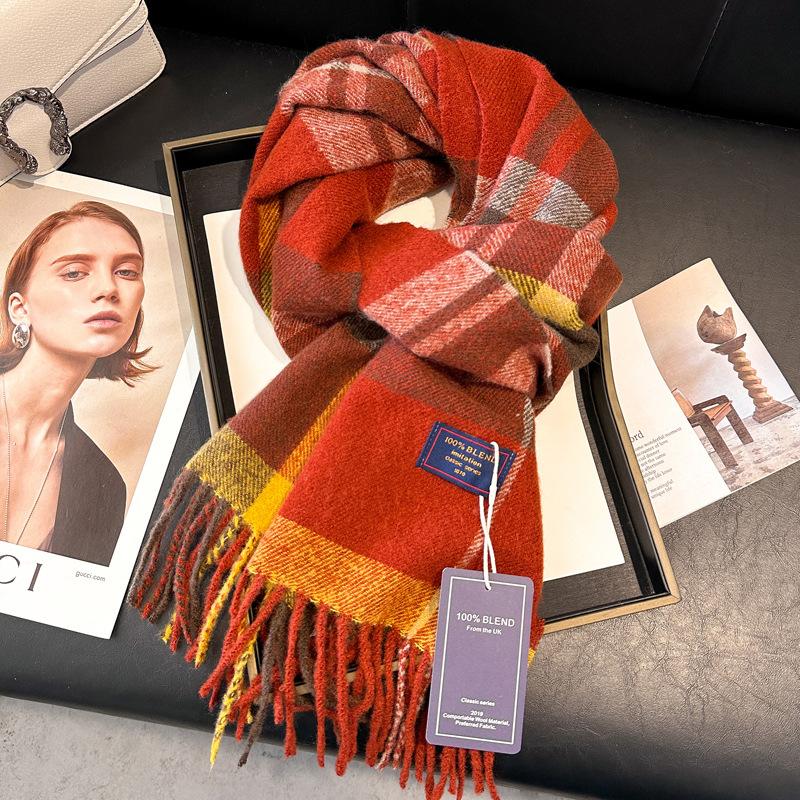 Wool Women Scarf Luxury Cashmere Winter Blanket Wraps Casual Plaid Print Pashmina Bufanda Travel Poncho Stoles Echarpe
