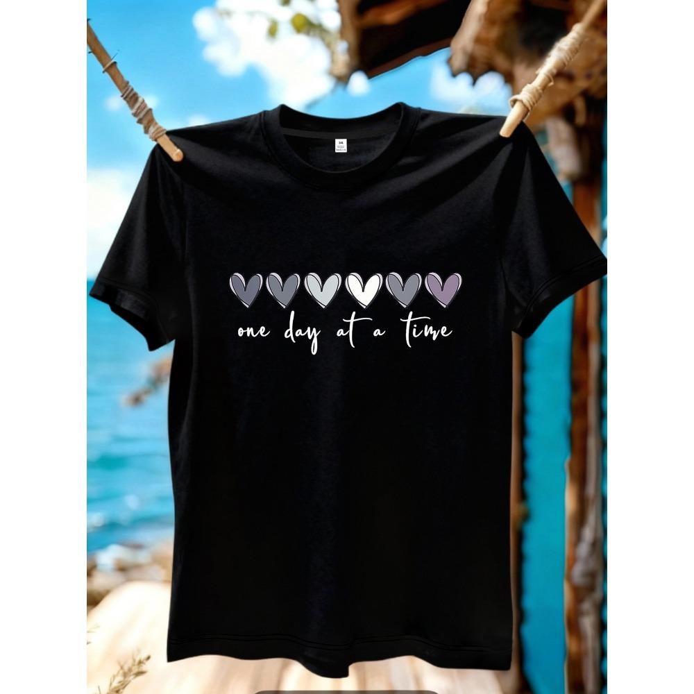 

Heart Pattern Print Plus Size Women s Crew Neck T-Shirt Summer Casual Short Sleeve Top Fashionable Versatile Clothing M