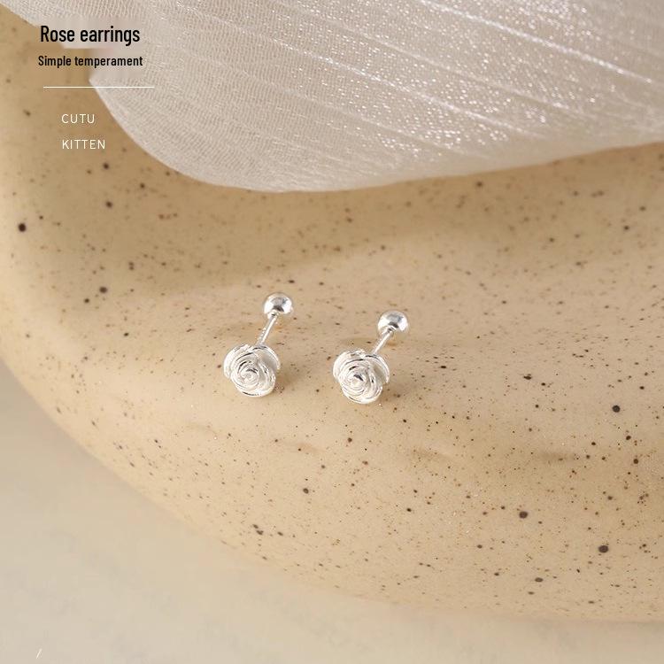 Camellia Rose Screw Back Earrings: Chinese-Inspired High-End 2025 Design.
