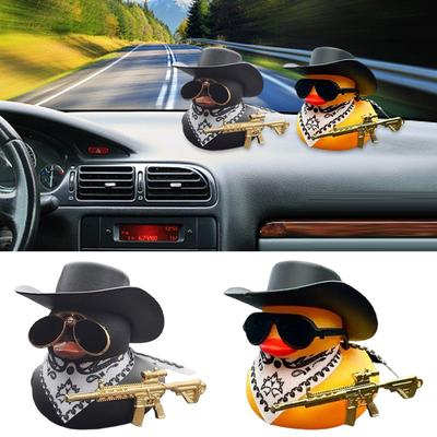 Décoration d'Ornement d'Intérieur de Console Centrale de Voiture Canard Noir Style Western Cool avec Foulard Lunettes de Soleil Ornement d'Intérieur Auto
