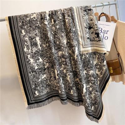 Women's High-Quality Wool Cashmere Scarf: Thick, Warm, Tassel Shawl for Autumn and Winter