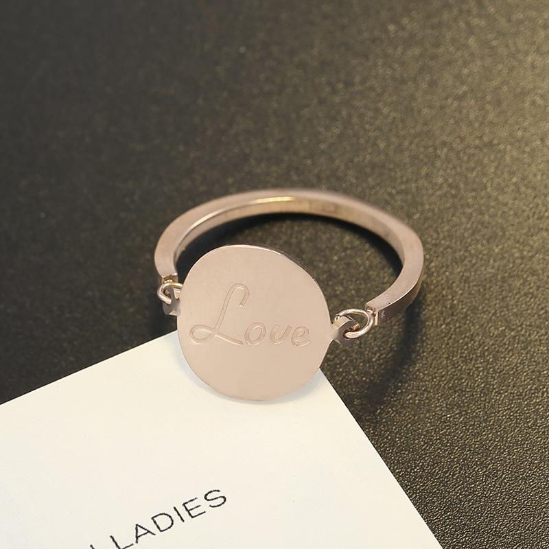 Korean Style Rose Gold LOVE Ring - Trendy Round Plate Design for Girls