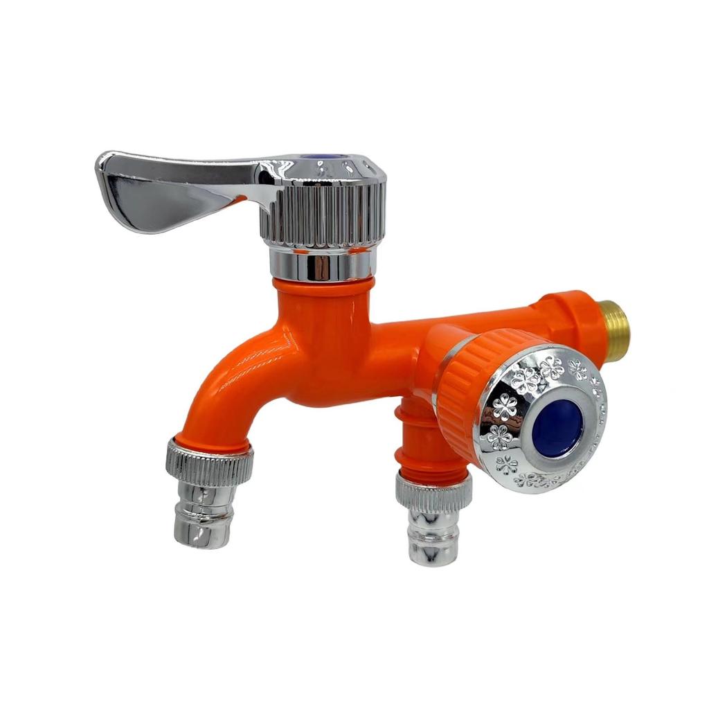 Dual-Head Wall-Mounted Plastic Faucet: Two-Output for Washing Machine.