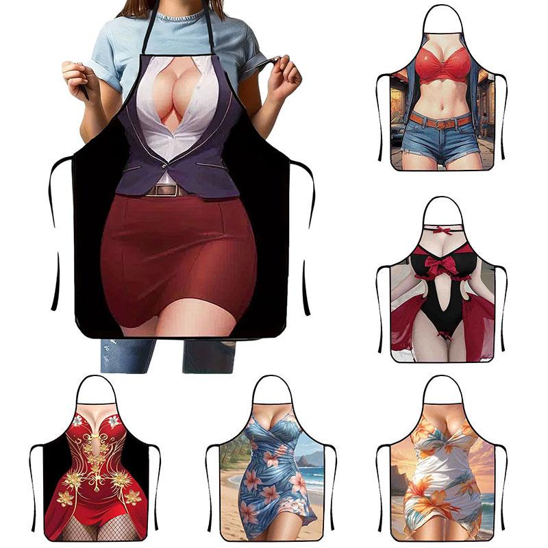 1pc Cooking Apron Funny Kitchen Stain-proof For Women Aprons Man BBQ Cleaning Sexy Women's