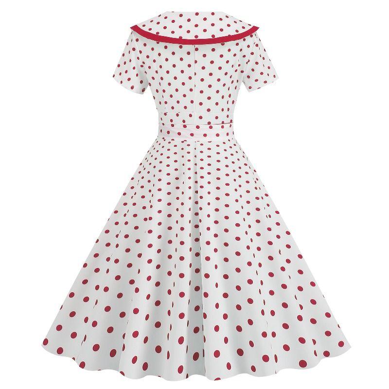 Retro Polka-Dot Slim-Fit Dress Belt Short Sleeve