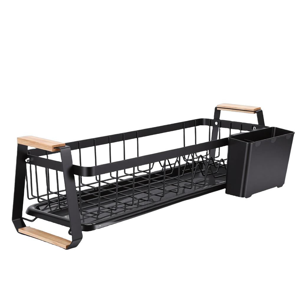 Dish Rack and Drain Board Kitchen Plate Cup Dish Drying Rack Tray Cutlery Dish Drainer with Wood Handle