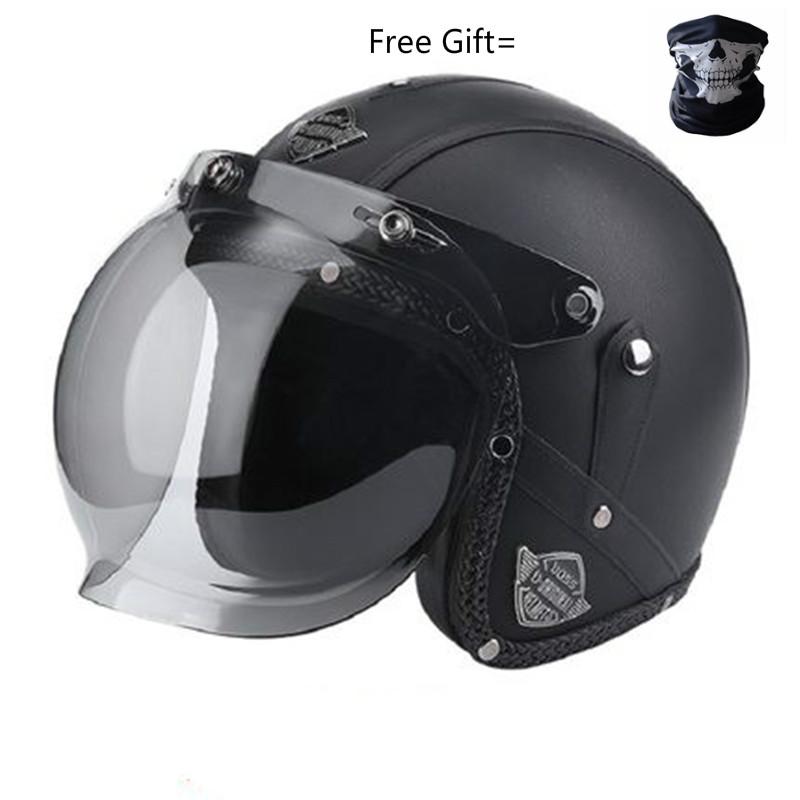 Retro Vintage Helmet Motorcycle 3/4 Open Face DOT approved visor PU leather Casco Moto Helmet Motocross helmets With Goggle Mask