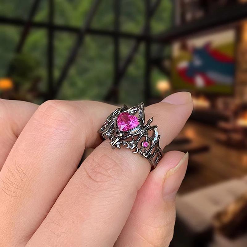 Gothic Cross Crown Love Heart Ring For Women Men Vintage Irregular Adjustable Opening Ring Party Jewelry Accessories