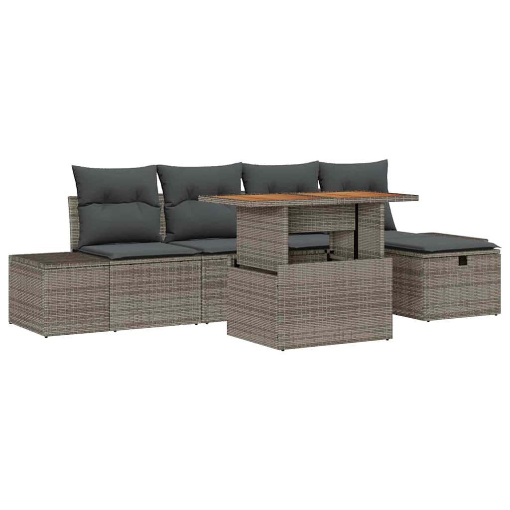 Garden Sofa Set with Cushions and Storage 6 Pcs Grey Poly Rattan