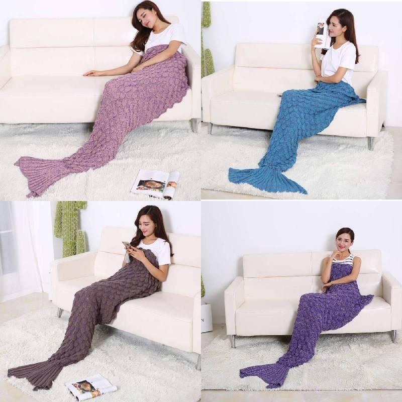 Scale Vintage Fish Pattern Mermaid Woollen Blanket Knitted Cozy Autum Spring