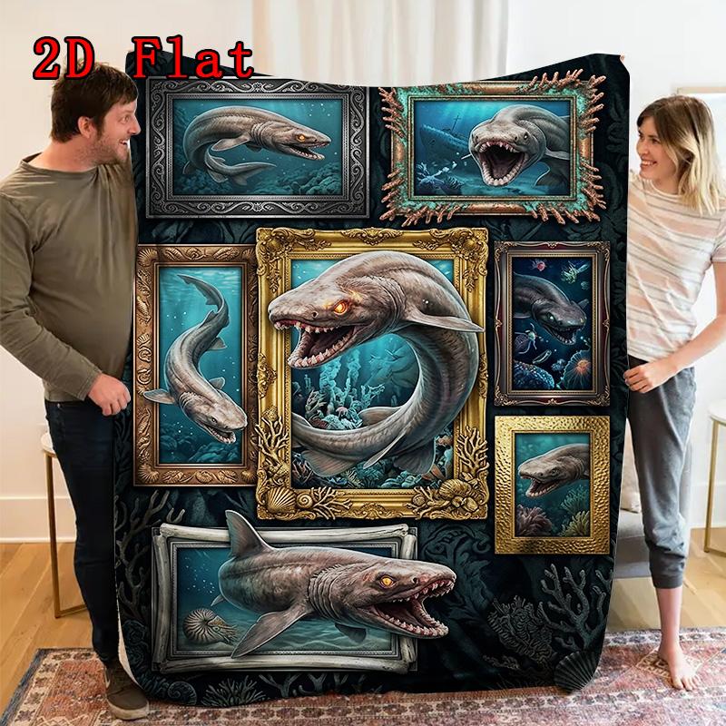 Prehistoric Sharks 2D Flat Pattern Flannel Blanket, High Quality All Seasons, Home Decor, Warmth and Comfort, Perfect for Christmas Gifts.