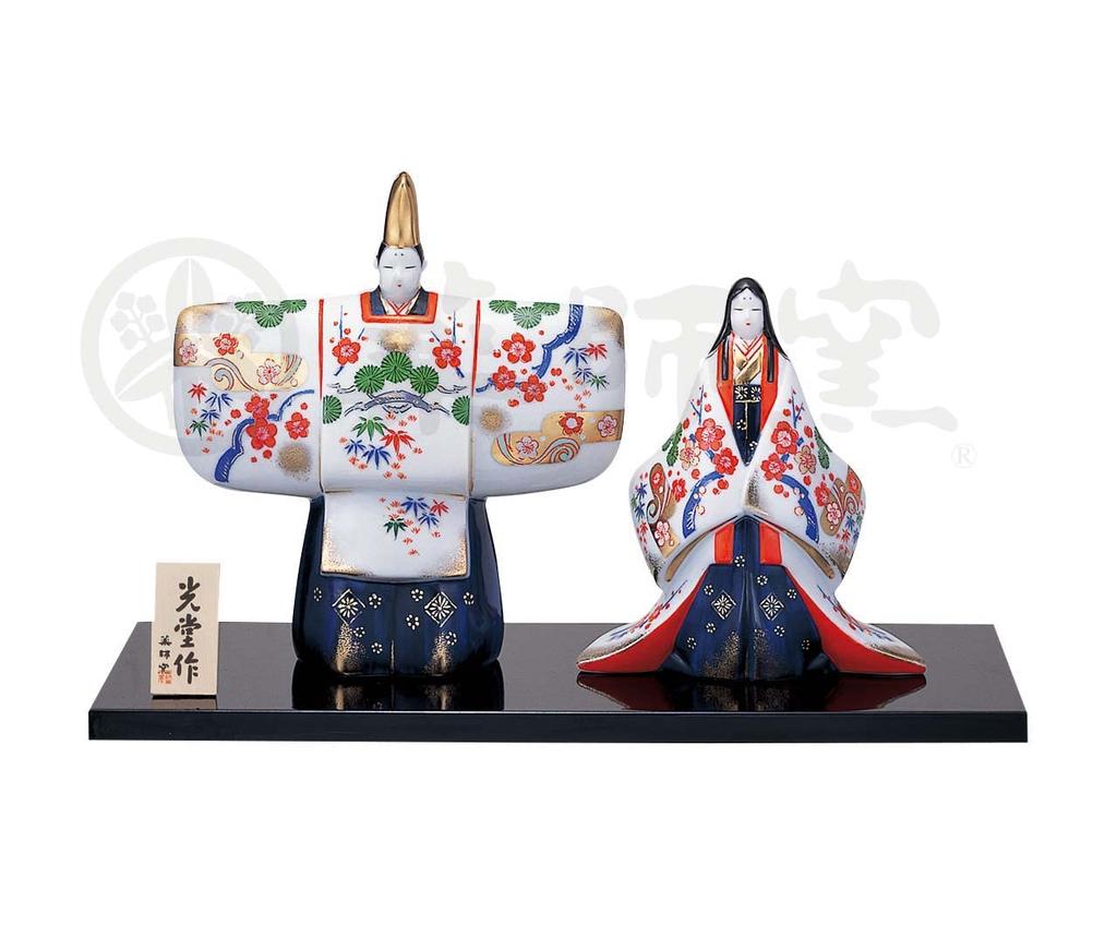 Dyed Nishiki Standing Dolls Brocade and Plum Male Female Hinamatsuri (Gold Pine, Bamboo, Blossoms) [Height 19.5cm, 15.5cm] (Girl's Festival)
