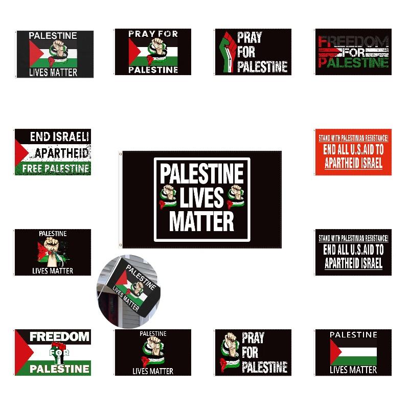 Palestinas flagga Premiumkvalitet Polyestermaterial Utomhusflagga Plastflaggstång Storleksalternativ tillgängliga Levande färger Lämplig för olika tillfällen