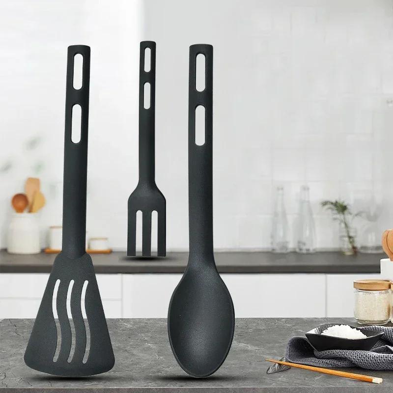 3PCS Mini Nylon Kitchen Utensils Set For Kids Kitchen Cooking Tools  Slotted Turner Solid Spoon Fork Spade Fork Spoon Dinnerware
